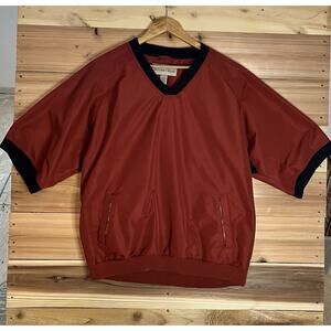 Cutter & Buck Mens L Red V Neck Windbreaker Pullover Short Sleeve Golf Jacket